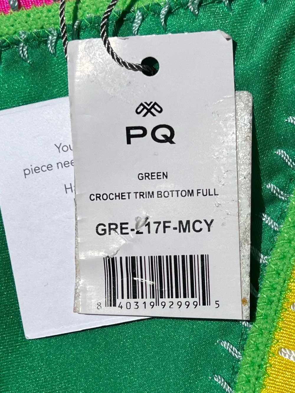 🌻NEW w/tag PQ Swim x Solange Ferrarini Green Crochet Trim Bikini Bottom Size S